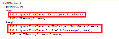 TMultiPartFormData class to send data using the POST method