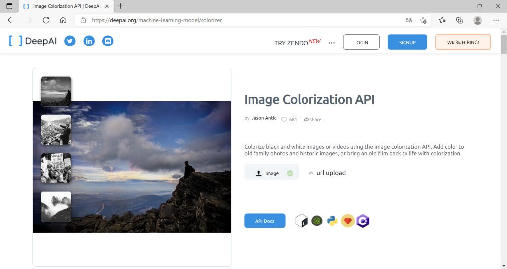 Main Page Image Colorization API