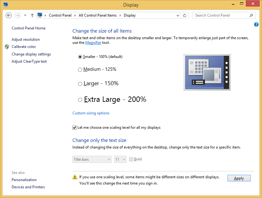 scaling in Windows 7