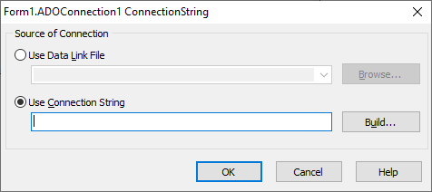 form where it will be required to choose an option Use Connection String and press a Build button