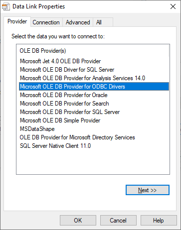Microsoft OLE DB Provider for ODBC Drivers