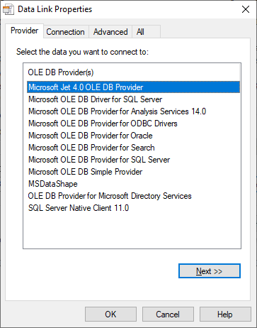 Microsoft Jet 4.0 OLE DB Provider