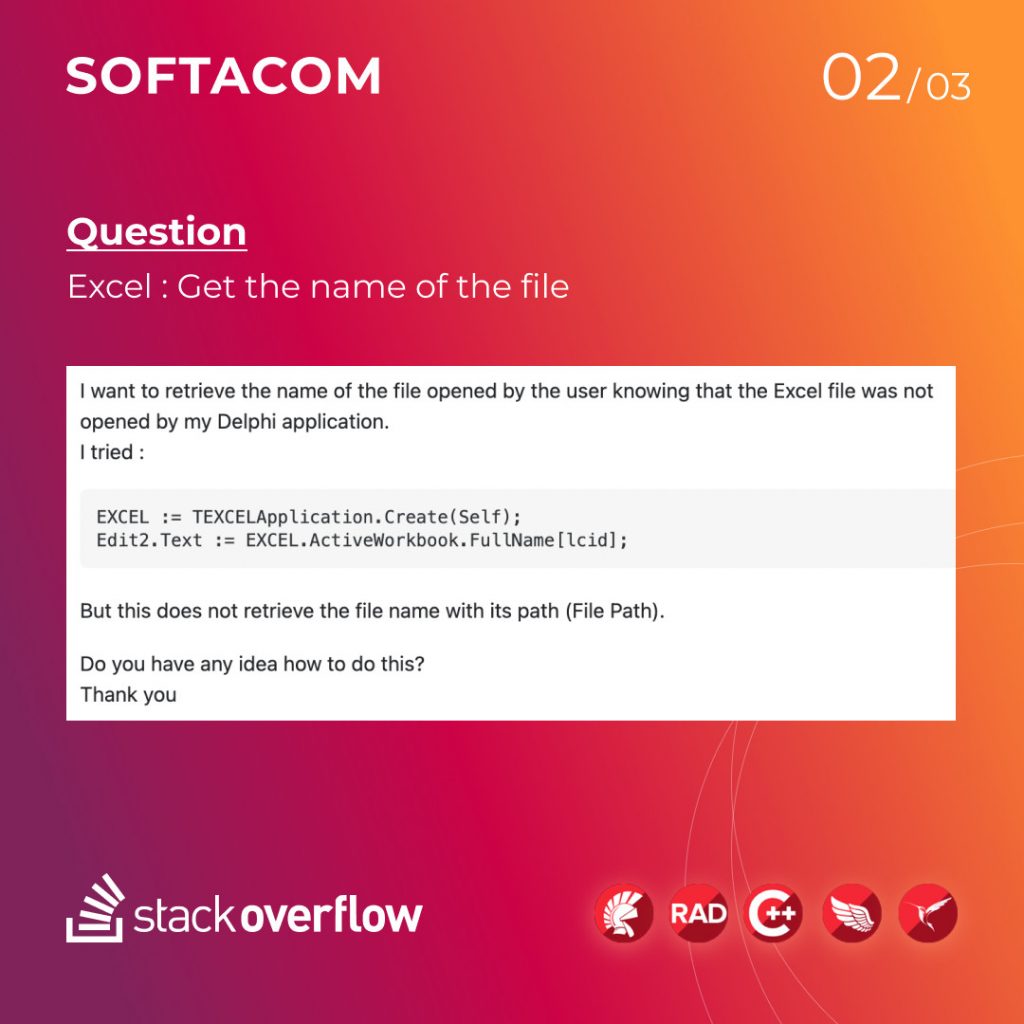 StackOverflow - Excel : Get the name of the file (Question)