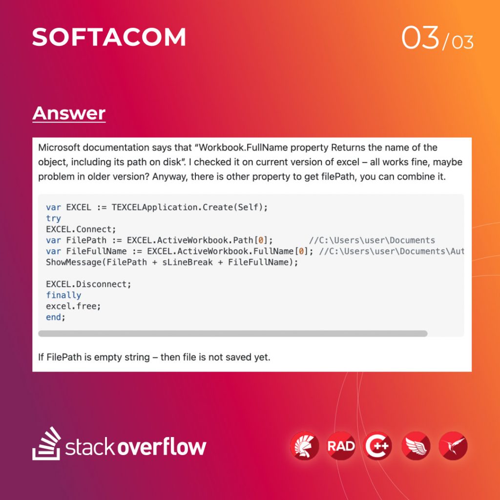 StackOverflow - Excel : Get the name of the file (Answer)