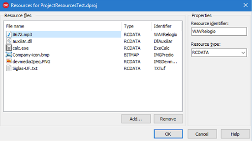 Files added through the resource manager screen