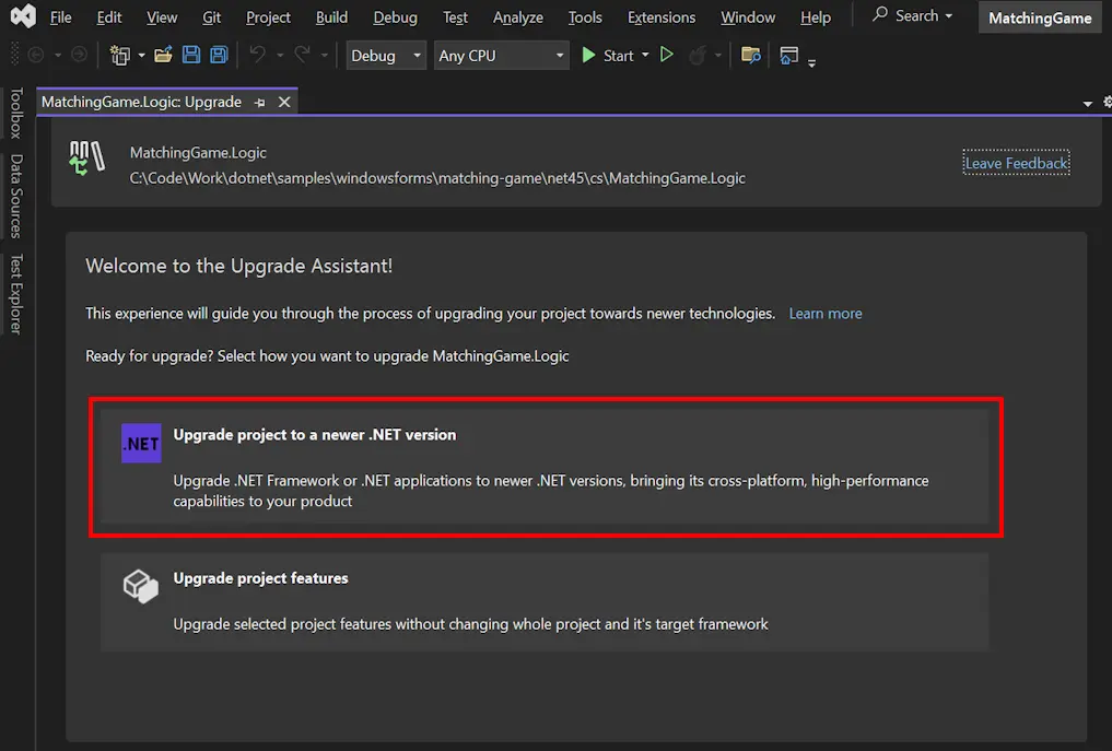 What to Do?
After your project files are updated, the next step is to target .NET 7 in your project files, which involves updating the <TargetFramework> element in your .csproj files.
How to Do?
Edit the .csproj file to change the target framework:
xml
<PropertyGroup> <TargetFramework>net7.0</TargetFramework> </PropertyGroup>
Expected Result
Once edited, your project should compile successfully targeting .NET 7, indicating your application is ready for the next steps in migration.
Address API and Library Compatibility with the .NET Upgrade Assistant