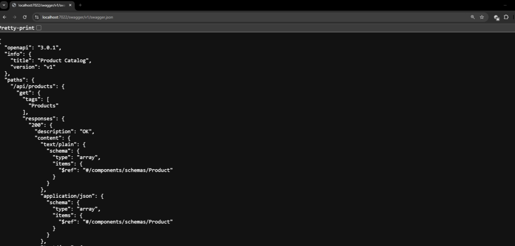 Swagger integration with .NET Core API for product catalog management