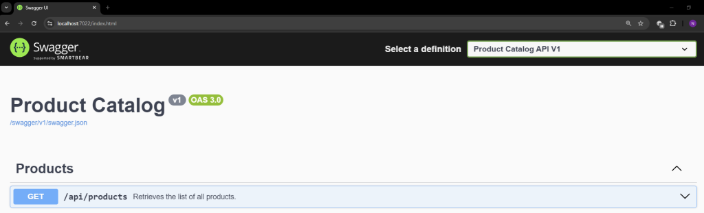 API documentation for product catalog using Swagger and .NET Core